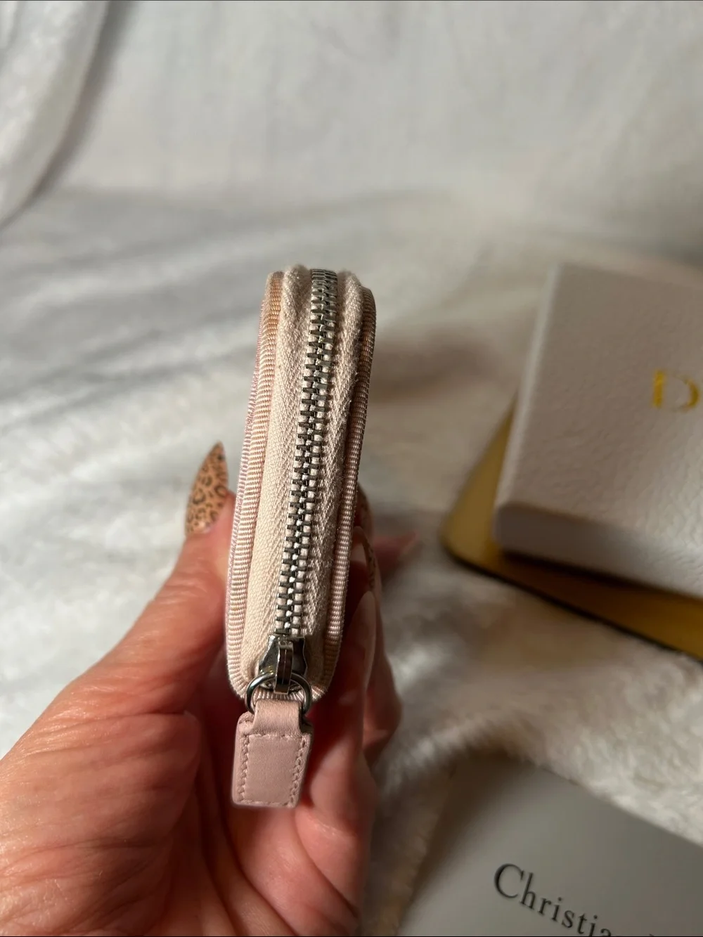 152. Dior Blush Pink Monogram Zip Compact Wallet